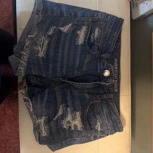 American Eagle Outfitters Women's Dark Blue Ripped Jean Shorts